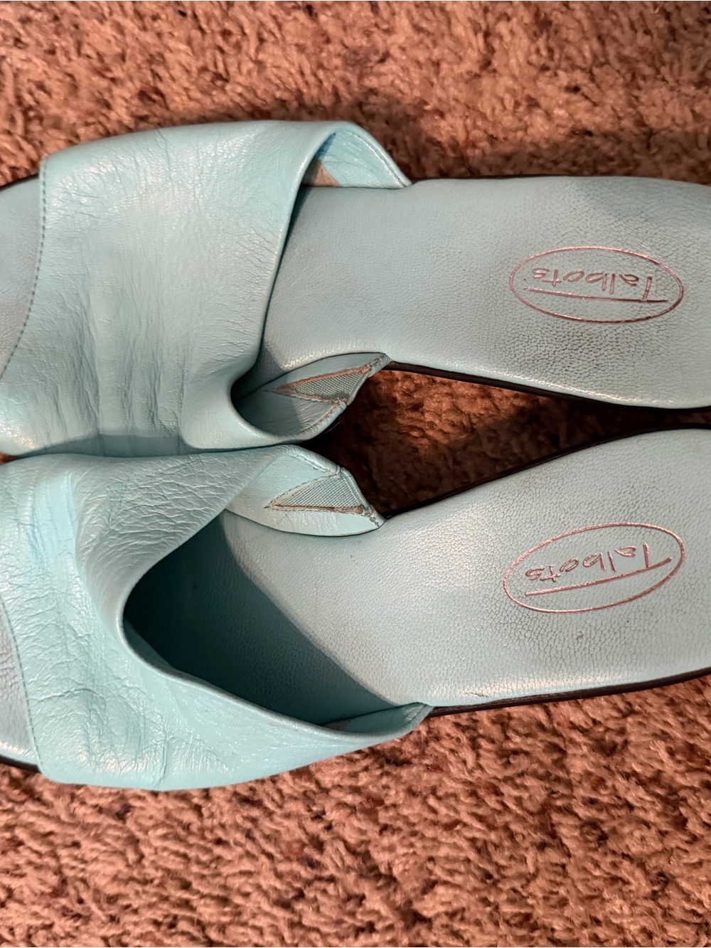 Talbots Pale Aqua Leather Slide Mules